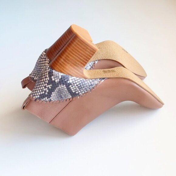 NEW Jack Rogers Tan Poppy High Heel Booties / Ankle Boots With Snakeskin Accent - Picture 14 of 15